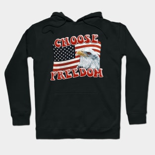 CHOOSE FREEDOM Eagle on American Flag Design Hoodie